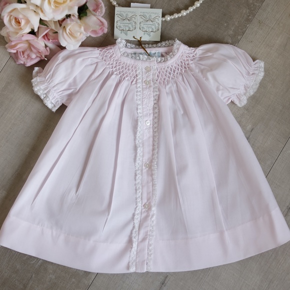 Baby Girl Pink Embroidered Lacy Yoke Daygown